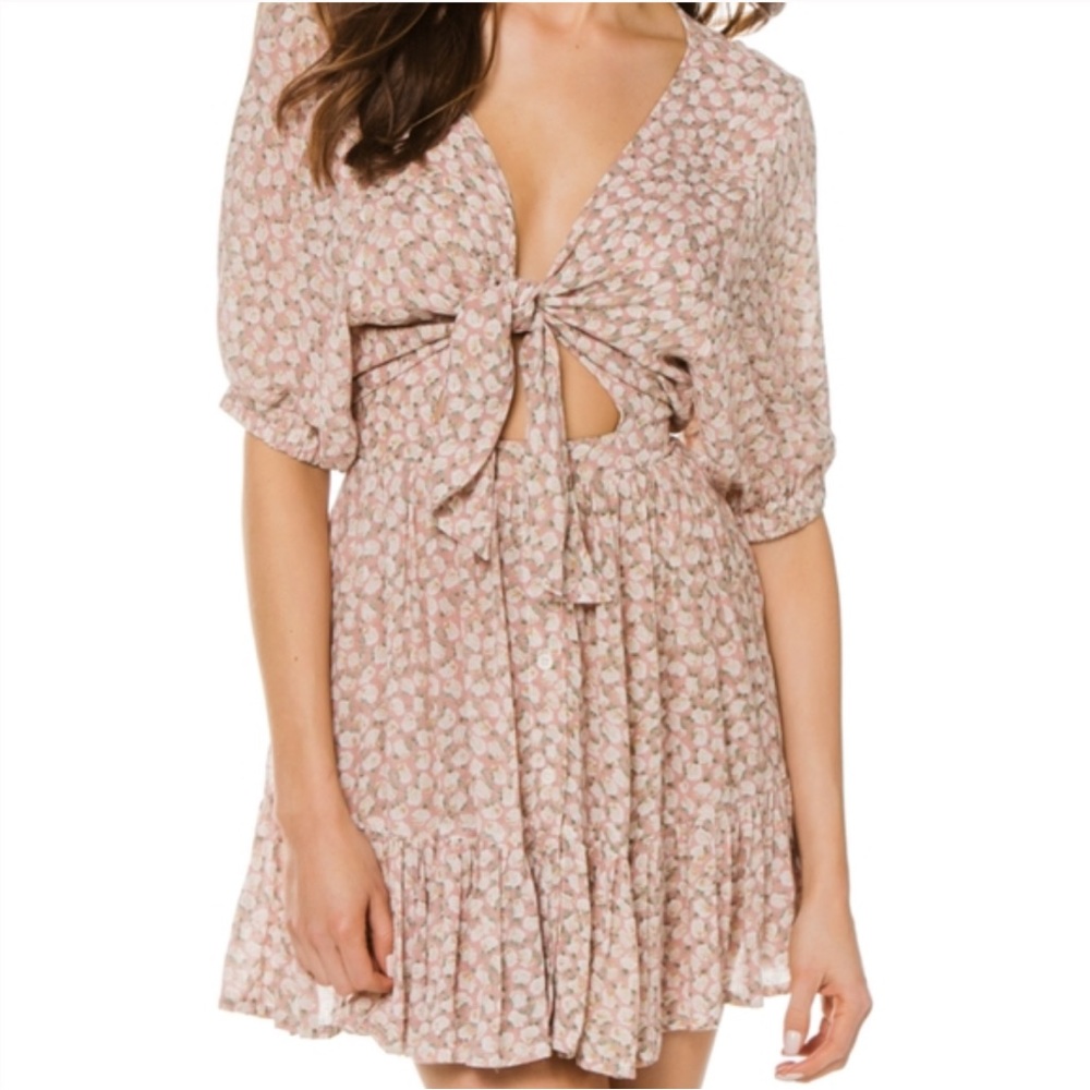 Faithful The Brand Margot Tie-Front Cutout Floral Crepe Dress